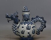 Beautiful Old Chinese Antique Qing Dynasty 大清康熙 Blue White Porcelain Dragon Teapot