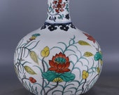 Big Beautiful Chinese Antique Old Ming Dynasty Xuan De Emperor 明代宣德 Dou Polychrome Porcelain Hand painting lotus Globular Shape Vase