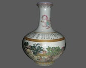 Rare Unique Chinese Antique Da Qing QianLong Dynasty Famille-Rose Porcelain GlobularShape Vase With Flowers and Boy