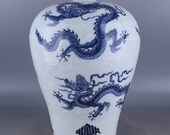 Big Beautiful Chinese Antique Old Ming Dynasty Xuan De Emperor明代宣德 Blue White Porcelain Hand painting Dragon Vase