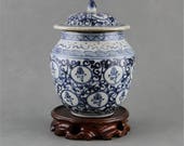 Beautiful Great Chinese Antique Blue White Porcelain Shou Zi Cover Pot