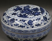 Fine Chinese Antique Old Ming Dynasty Xuan De Emperor 明代宣德 Blue White Porcelain Hand painting Grape Fruit Box