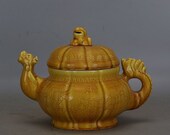 Fine Old Chinese Antique Ming Dynasty 大明弘治 Yellow Glazed Porcelain Phoenix Teapot