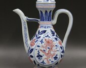 Beautiful Old Chinese Antique Ming Dynasty 大明宣德 Blue White Porcelain Dragon Teapot