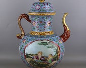 Rare Big Chinese Antique Old Qing Dynasty Yong Zheng Emperor 清代雍正 Enamel Porcelain Figure Teapot