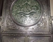 One Eminent Chinese Antique Oriental Handicraft Old JasperCarved Screen With Dragon Pattern