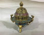 Fine Chinese Antique Old Copper Bronze Colour Enamels Censer