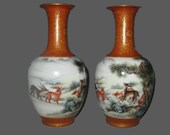 Rare Unique Chinese Antique Pair of Da Qing QianLong Dynasty Famille-Rose Porcelain Bowl With Deer