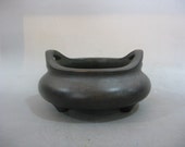 Rare Unique Beautiful Chinese Antique Da Qing QianLong Old Copper Bronze Censer With Annular Hand Shank
