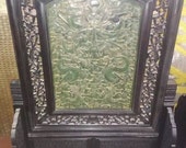 One Brilliant Chinese Antique Oriental Handicraft Old JasperCarved Screen With Dragon Pattern
