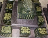 One Infrequent Chinese Antique Oriental Handicraft Old Jasper Carved Jade Tablet With Rosewood Box With Dragon Pattern
