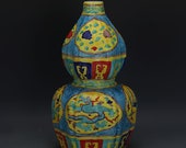 Chinese Antique Old Ming Dynasty Yong Le Emperor 明代永乐 Faffa color Porcelain Hand painting Dragon Phoenix Calabash Vase