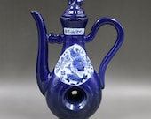 Fine Old Chinese Antique Ming Dynasty 大明宣德 Blue Glazed Porcelain Fish Teapot