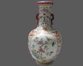 Rare Unique Chinese Antique Da Qing QianLong Dynasty Famille-Rose Porcelain Vase With Flowers Birds