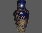Rare Unique Chinese Antique Da Qing QianLong Dynasty Blue Glaze Porcelain Vase With Flowers Plants