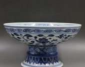Fine Chinese Antique Old Ming Dynasty Xuan De Emperor 明代宣德 Blue White Porcelain Hand painting Flowers Plants Bowl