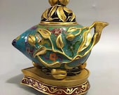 Beautiful old Chinese Antique Qing Dynasty Qian Long 清代 Bronze Gilding Colour Enamels Teapot