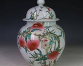 A Fine Chinese Antique Qing Famille-Rose Porcelain Peach Cover pot