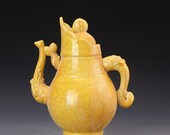 Nice Old Chinese Antique Ming Dynasty 大明弘治 Yellow Glazed Porcelain Phoenix Teapot