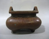 Unique Rare Beautiful Chinese Antique Da Qing Qian Long Old Copper Bronze 鼎 Censer With Two Ear Pattern