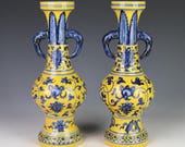 Pair of Beautiful Chinese Antique Qing Blue White Porcelai Flowers Plants Vase