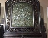 One Charming Chinese Antique Oriental Handicraft Old Jasper Carved Screen With Dragon Pattern