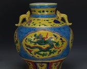 Chinese Antique Old Ming Dynasty Yong Le Emperor 明代永乐 Faffa color Porcelain Hand painting Dragon Phoenix Pot