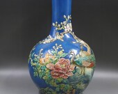 Rare Chinese Antique Qing Dynasty Qian Long 清代乾隆 Colored enamel Porcelain carving Phoenix Globular Shape Vase