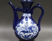Beautiful Old Chinese Antique Ming Dynasty 大明宣德 Blue Glazed Porcelain Figure Teapot