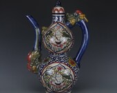 Nice Old Chinese Antique Yuan Dynasty 元代 Five Colours Porcelain boy Teapot
