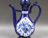 Beautiful Old Chinese Antique Ming Dynasty 大明宣德 Blue Glazed Porcelain Fish Teapot