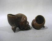 Unique Rare Beautiful Chinese Antique Pair of Da Qing Qian Long Old Copper Bronze Censer With Snail Pattern