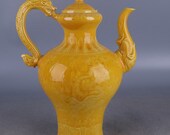Nice Chinese Antique Old Ming Dynasty Hong Zhi Emperor 明代弘治 Yellow Glazed Porcelain Dragon Teapot