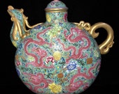Rare Big Chinese Antique Qing Dynasty Yong Zheng 清代雍正 Famille Rose Porcelain Dragon Teapot