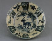 Great Chinese Antique Blue White Porcelain Deer Plate