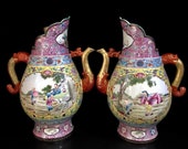A Pair Rare Big Chinese Antique Qing Dynasty Qian Long 清代乾隆 Famille Rose Porcelain Figure Teapot