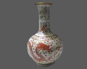 Rare Unique Chinese Antique Da Qing QianLong Dynasty Famille-Rose Porcelain Candle Stick With Dragon and Flowers