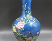 Nice Chinese Antique Qing Dynasty Qian Long 清代乾隆 Colored enamel Porcelain carving Phoenix Globular Shape Vase