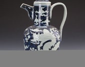 Beautiful Chinese Antique Old Ming Dynasty Xuan De Emperor 明代宣德 Blue White Porcelain Dragon Teapot