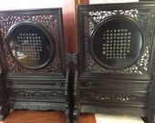Chinese Antique Oriental Handicraft Old Jasper Carved Screen With quot Zi quot Pattern