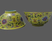 Rare Unique Chinese Antique Pair of Da Qing YongZheng Dynasty Famille-Rose Porcelain Bowl With Flowers Plants