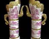 A Pair Rare Big Chinese Antique Qing Dynasty Yong Zheng 清代雍正 Famille Rose Porcelain Landscape Teapot