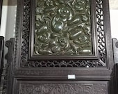 One Beautiful Chinese Antique Oriental Handicraft Old JasperCarved Screen With Monkey Pattern