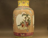 Rare Fine Big Chinese Antique Qing Dynasty Qian Long 清代乾隆 Colored enamel Porcelain Figure Vase