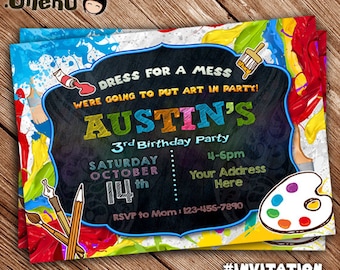 SALE 50% OFF Art Party Invitation - Art Birthday Invitation - Art Birthday Party - Paint Party Invitation - Printable Invitation