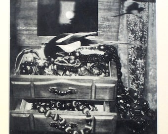 Magpies and Jewellery box. Photo etching limited edition. Hand pulled print.