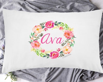 Personalised Pillowcase, Custom Pillowcase, Nursery Pillowcase, Custom Pillow Cover, Pillowcase, Custom Bedding, Floral wreath Pillowcase