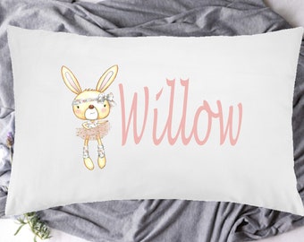 Personalised Pillowcase, Custom Pillowcase, Nursery Pillowcase, Custom Pillow Cover, Pillowcase, Custom Bedding, Ballerina Bunny Pillowcase