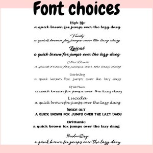 May include: A list of different fonts displayed with the phrase "a quick brown fox jumps over the lazy daog" in each font style.