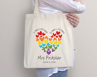 Personalised Teacher bag, Personalised Teacher gift, Teacher Tote Bag,  Teacher Appreciation gift, Big Heart to Shape Little Minds Bag
